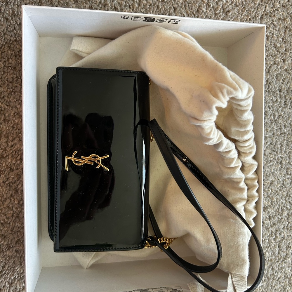 Saint Laurent Cassandre Phone Holder in Patent Leather